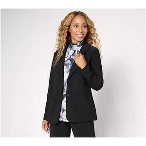 Susan Graver Regular Brushed Back Fusion Notch Collar Blazer Black 2X A706766